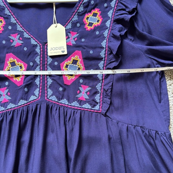 NWT JODIFL Indigo Purple Long Sleeve Embroidered Blouse Women’s Medium Boho - Picture 10 of 11